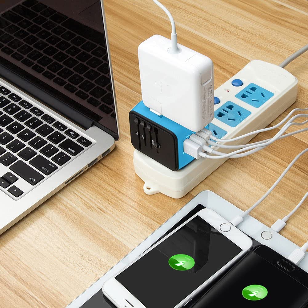 SAUNORCH Universal International Travel Power Adapter W/Smart High Speed 2.4A 4xUSB Wall Charger, European Adapter, Worldwide AC Outlet Plugs Adapters for Europe, UK, US, AU, Asia-Blue - Image 7